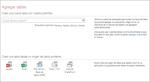 Agregar tablas a una aplicaci�n web de Access