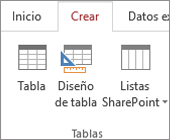 Comando de la cinta de opciones de Access para Crear > Dise�o de tabla