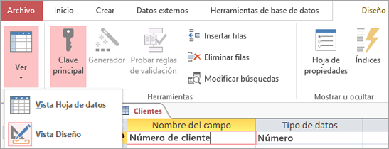 Cambiar el Dise�ador de tablas entre la vista Hoja de datos y la vista Dise�o