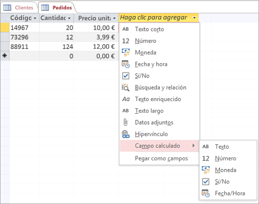 Agregar un nuevo campo con el tipo de datos de campo calculado