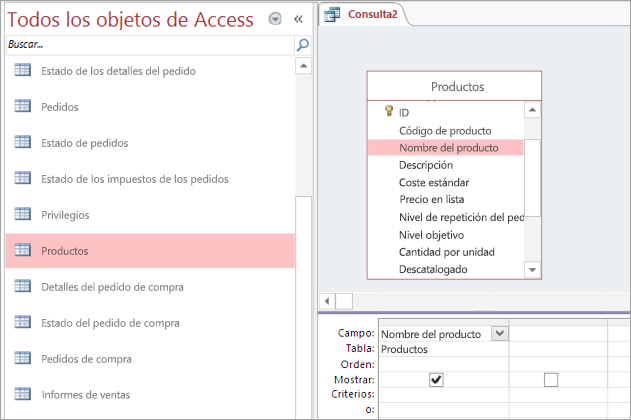 Captura de pantalla de la vista de todos los objetos de Access