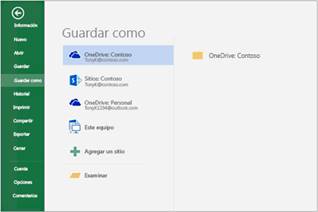 Opciones para guardar en Office 2016