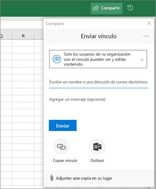 Cuadro de di�logo e icono de compartir en Excel