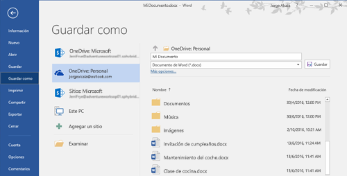 Guardar archivo de Word en la nube