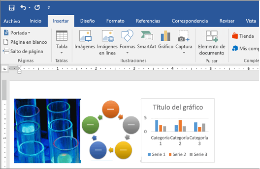Im�genes, elementos SmartArt y gr�ficos de Office 365 Word
