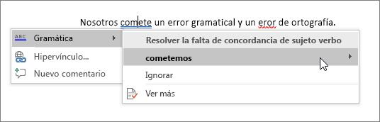 Ejemplo de ortograf�a y gram�tica de Office 365
