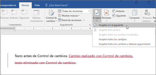 Control de cambios de Office 365 Word