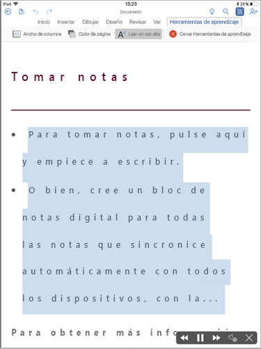 Se muestra ReadAloud en Herramientas de aprendizaje