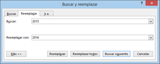Pesta�a Reemplazar en el cuadro de di�logo Buscar y reemplazar