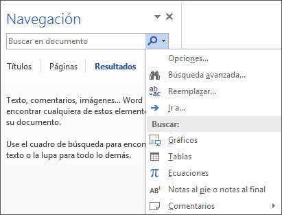 Lista de opciones para buscar objetos