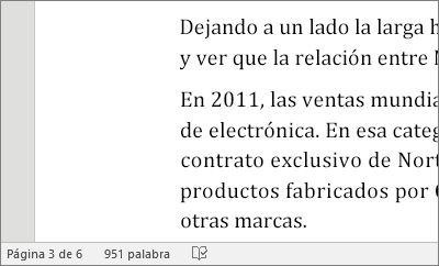 Muestra el recuento de palabras en la barra de estado de un documento.