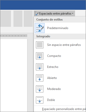 Opciones para cambiar el espaciado entre p�rrafos en Word