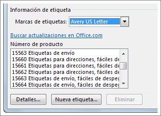 Opciones de n�mero de producto y marca de etiqueta