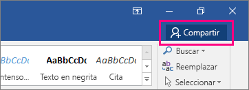 El icono Compartir est� resaltado en el lado derecho de la cinta de opciones