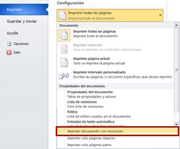 Imprimir documento con revisiones en Word