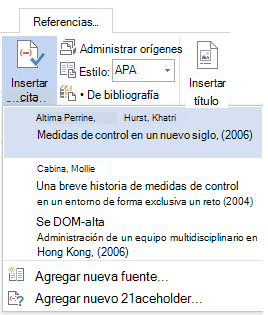 Insertar la lista desplegable de cita