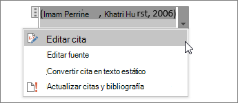 Seleccione las opciones de la cita y despu�s Editar cita