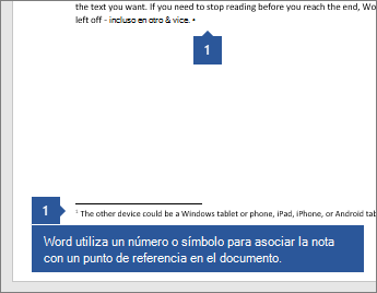 Word utiliza un n�mero o s�mbolo para asociar la nota con un punto de referencia en el documento